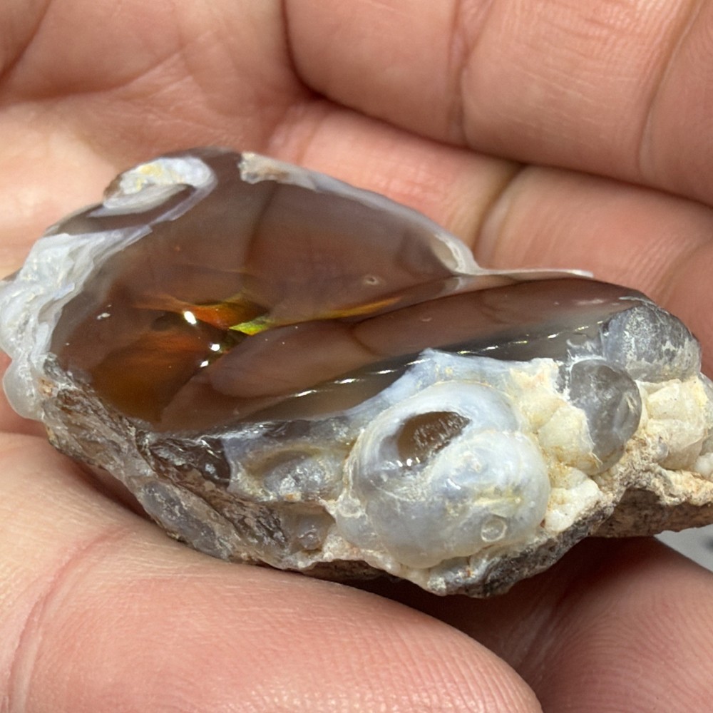 Fire Agate Polished Window Gem Stone w/ Raw Rock Material Green & Orange