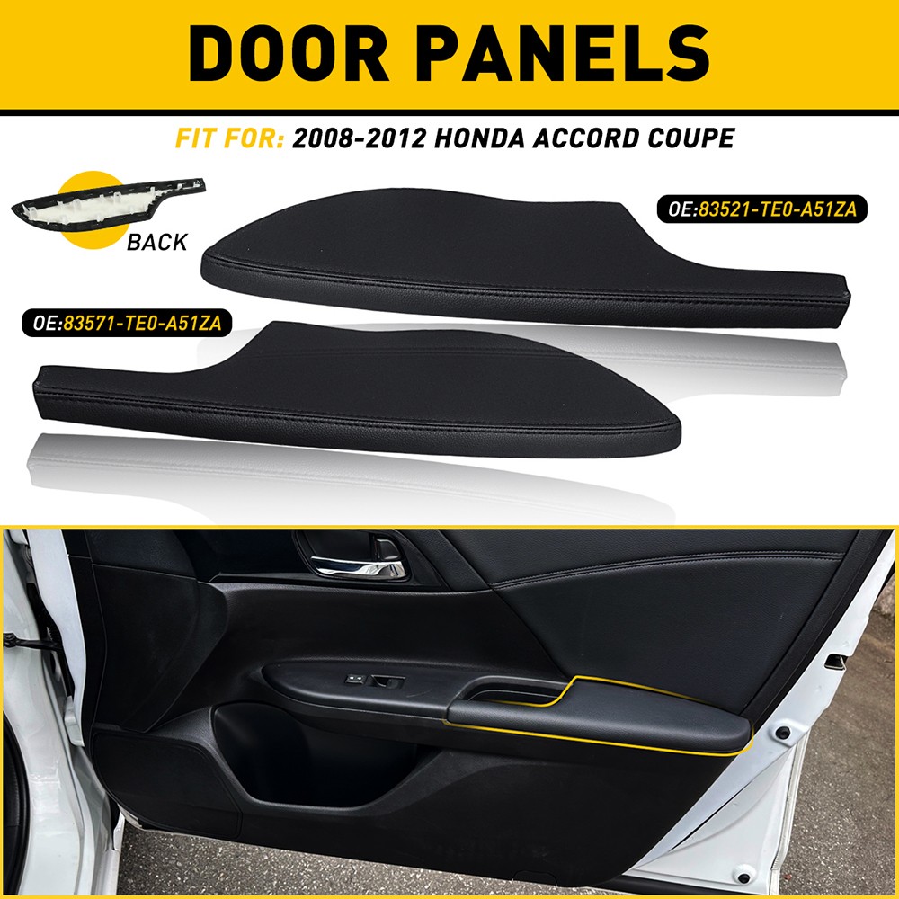 For 2008-12 Accord Honda Coupe Left+Right Side Door Armrest Panel Black Leather