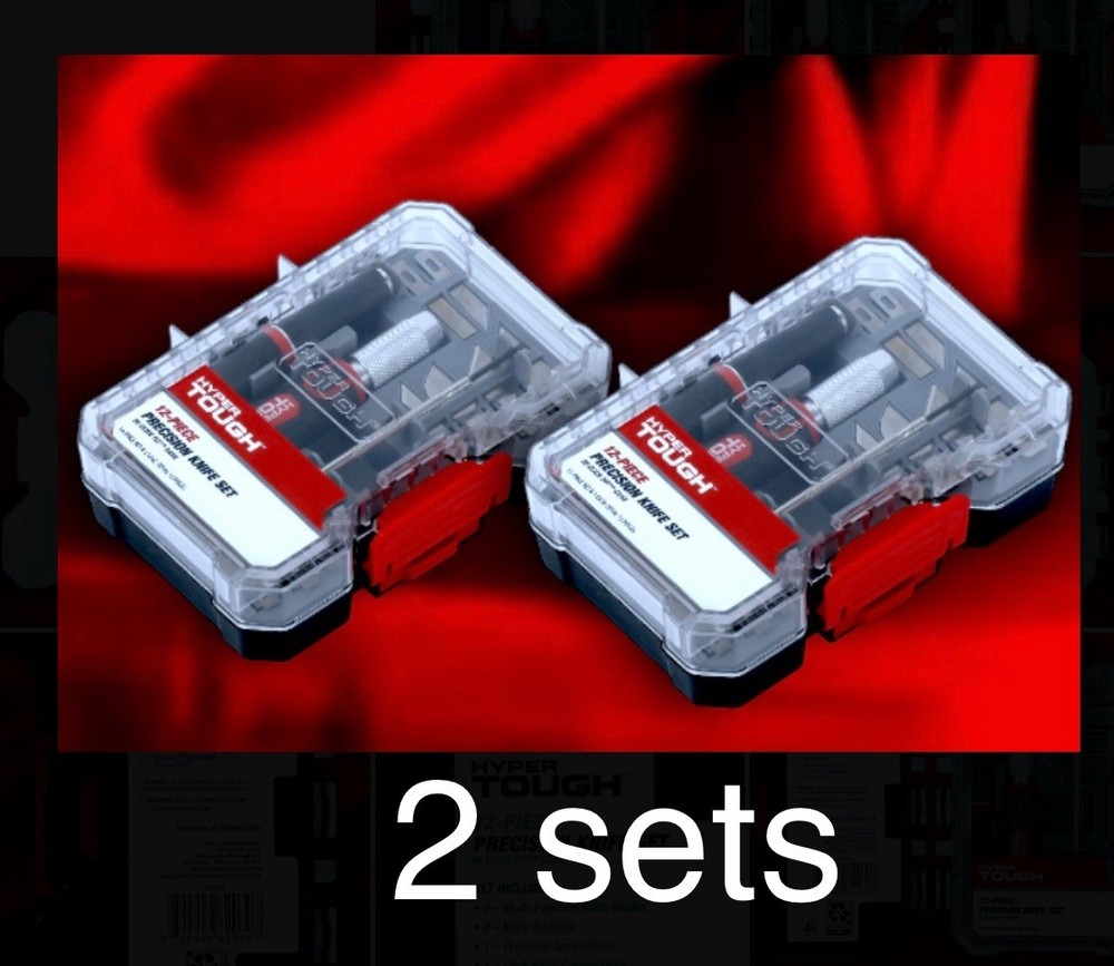 2 Sets: Hyper Tough 12pc Precision Knife Tool Set + Click Fit Storage Case NEW