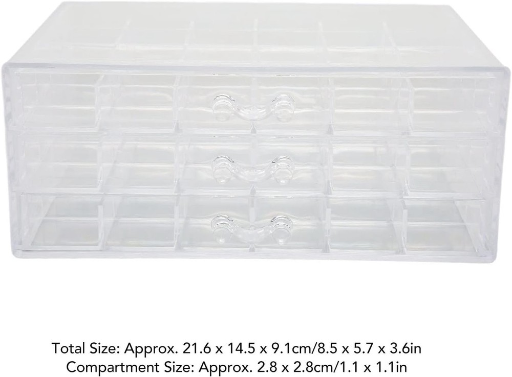 3-Layer Acrylic Jewelry Organizer Box - 72 Grids Clear Stackable White