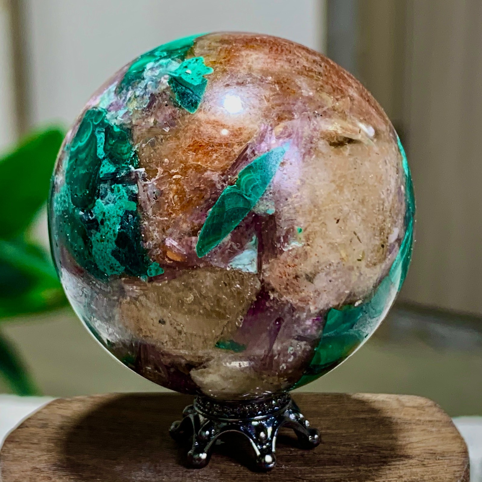 102G Newly discovered rare malachite purple mica symbiotic sphere restoration