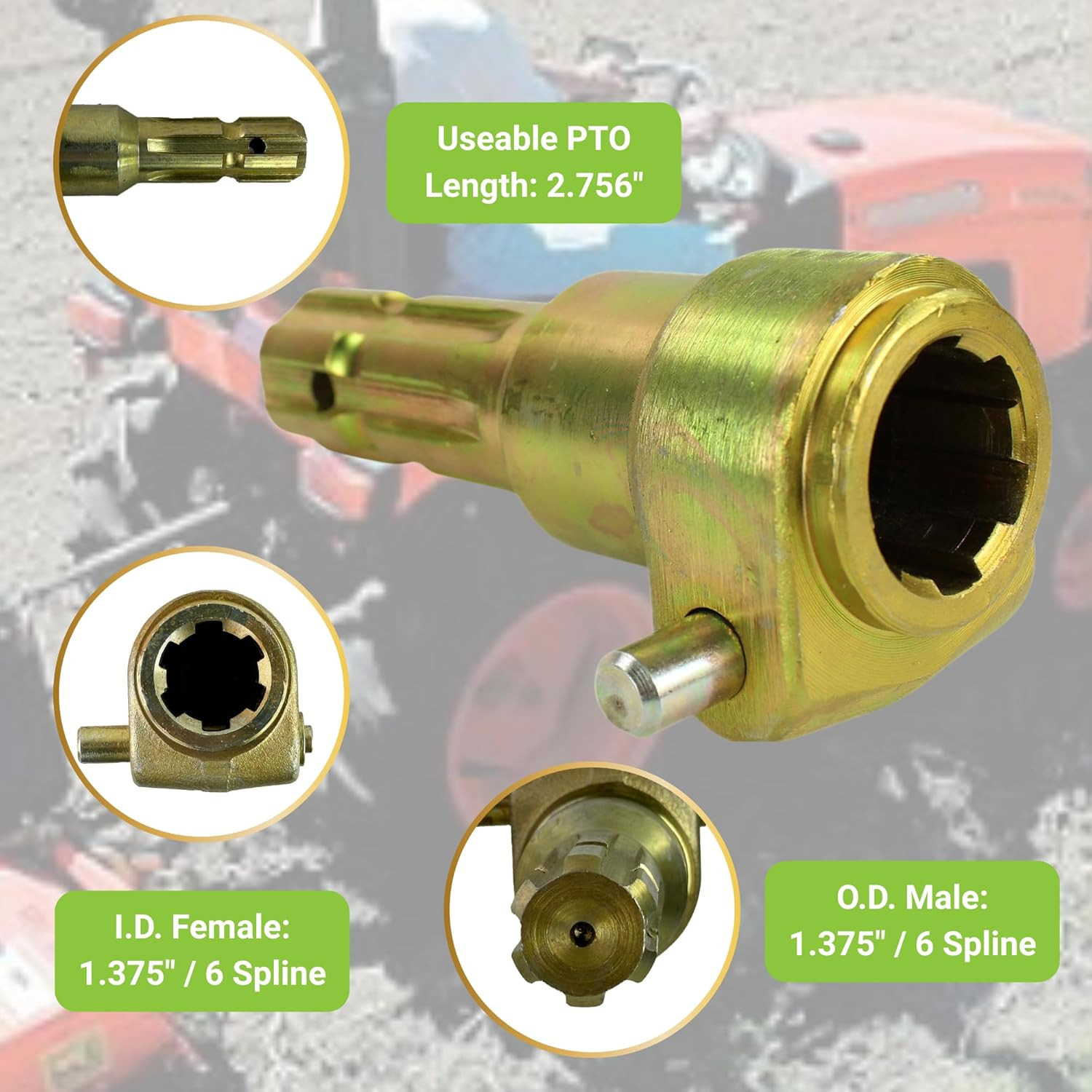 PA09 PTO Extender, Female 1-3/8" & 6 Spline, Male 1-3/8" & 6 Spline, 70HP