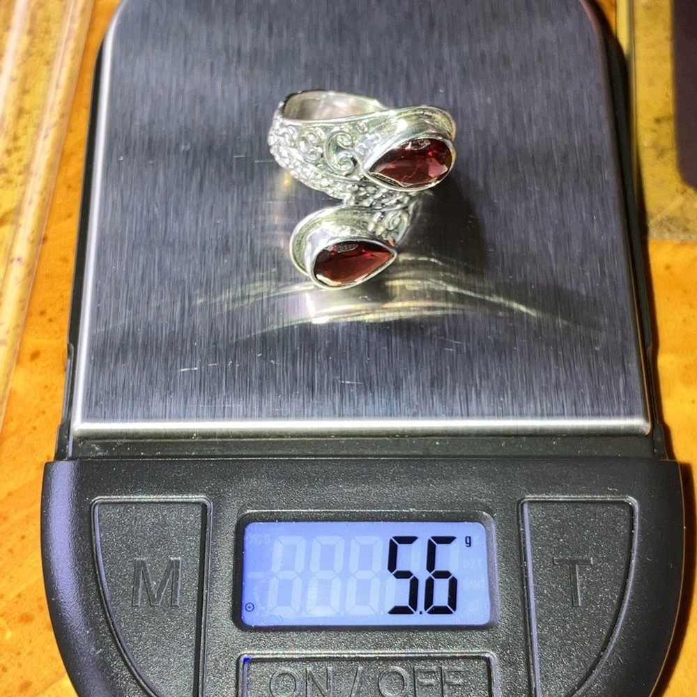 Natural Red Garnet Sterling Silver Bypass Ring Size 5.75