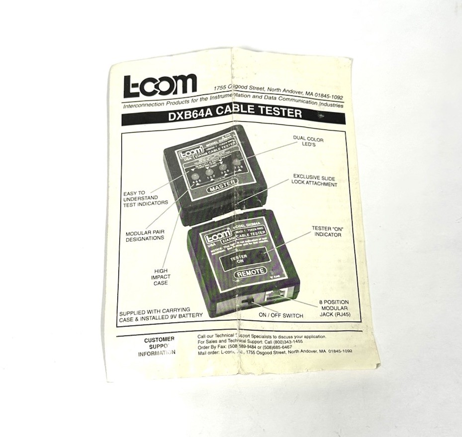 L-Com DXB64A EIA568 Cable Tester Master and Remote 10base-T