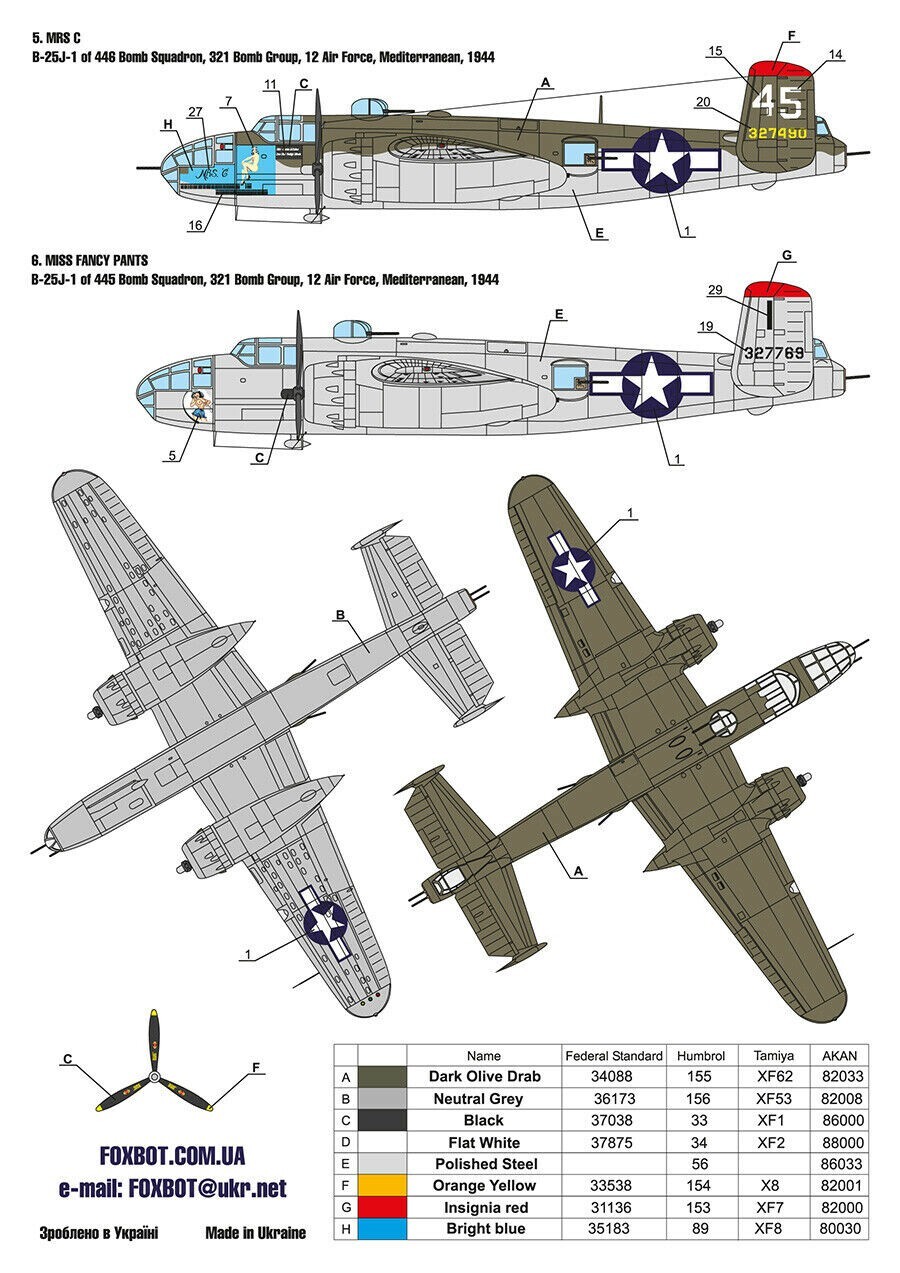 Decals North American B-25G/H/J Mitchell Late Part IV FOXBOT 48-044A Scale 1:48