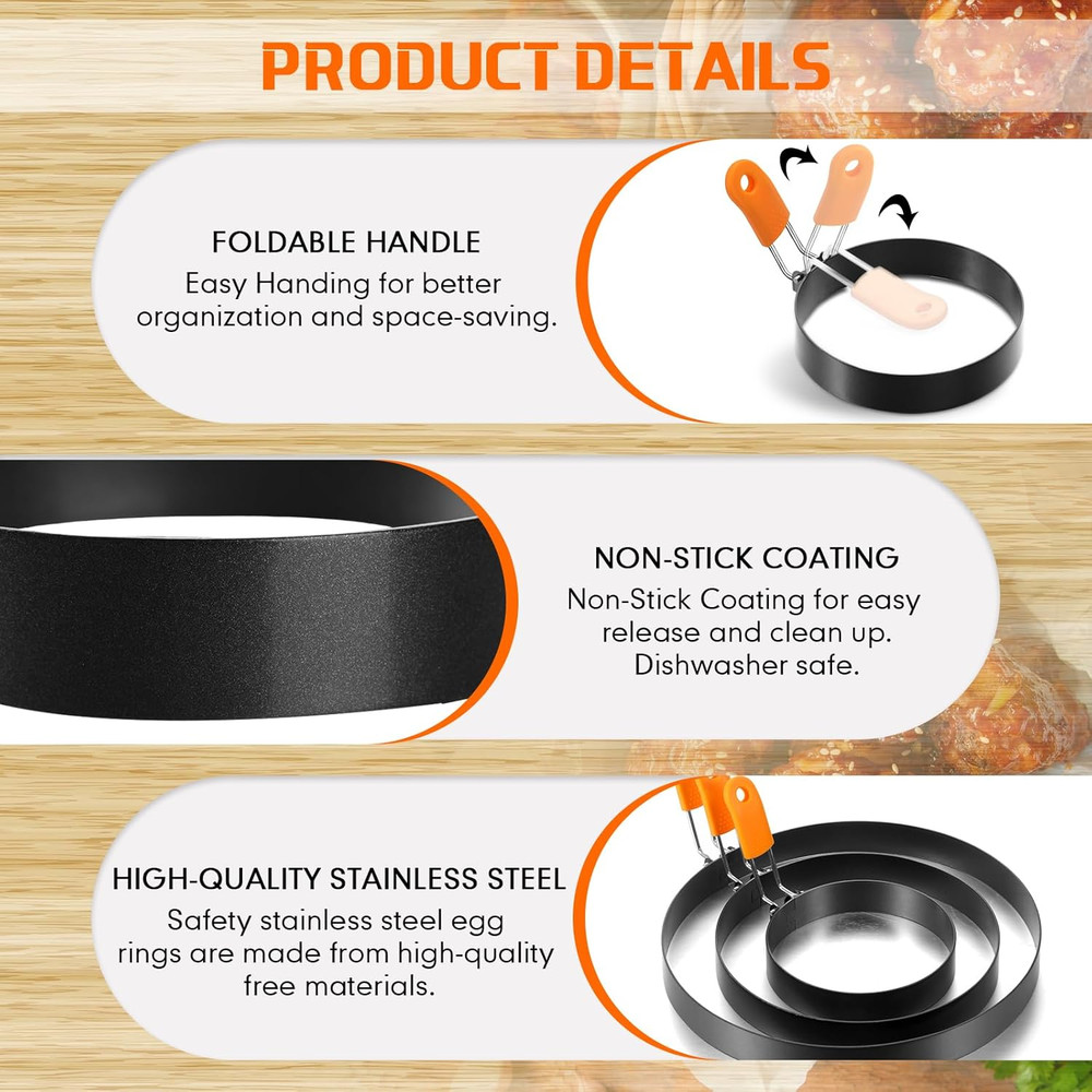 6 Pcs Egg Ring Pancake Ring Set Stainless Steel Fried Egg Molds Griddle Pancake