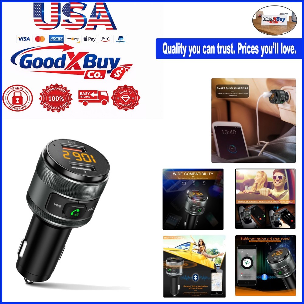Bluetooth 5.4 FM Transmitter for Car, MP3 Player, Wireless Radio Adapter, QC ...