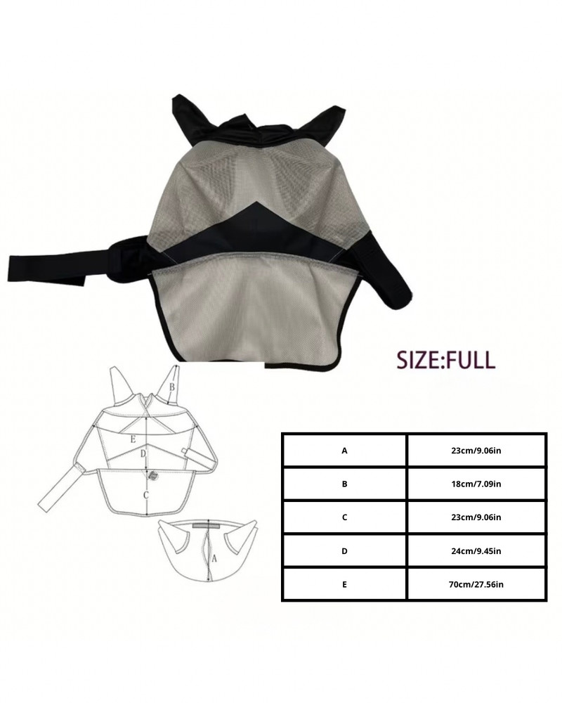 Horse Fly Mask with Long Nose | Full Coverage | Polyester | Full Size