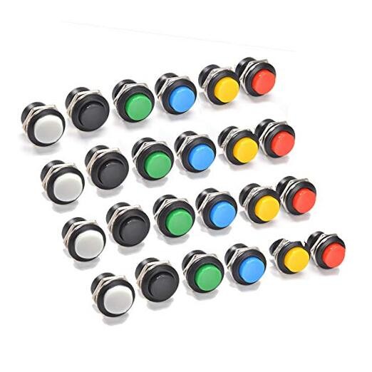 24Pcs 16MM Momentary Push Button on Off Switch Assorted Red Green Yellow Blue