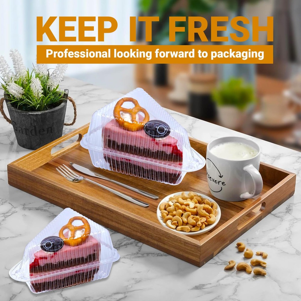 50 Pcs Cake Slice Containers with Lid, Single Clear Small, Triangle 50 Pack