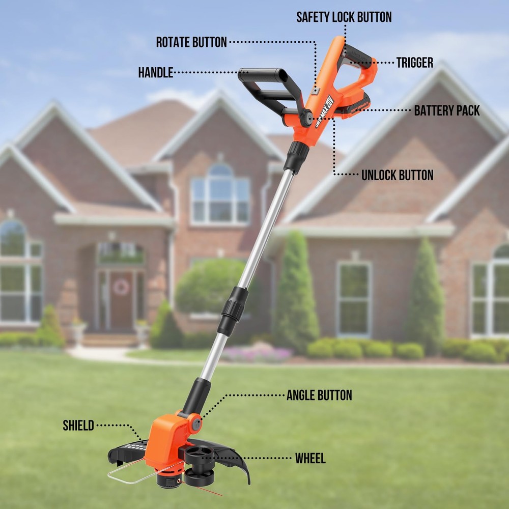 12 Inch 20V Cordless Weed Wacker with Automatic Line Feed, 2 in 1 String Trim...
