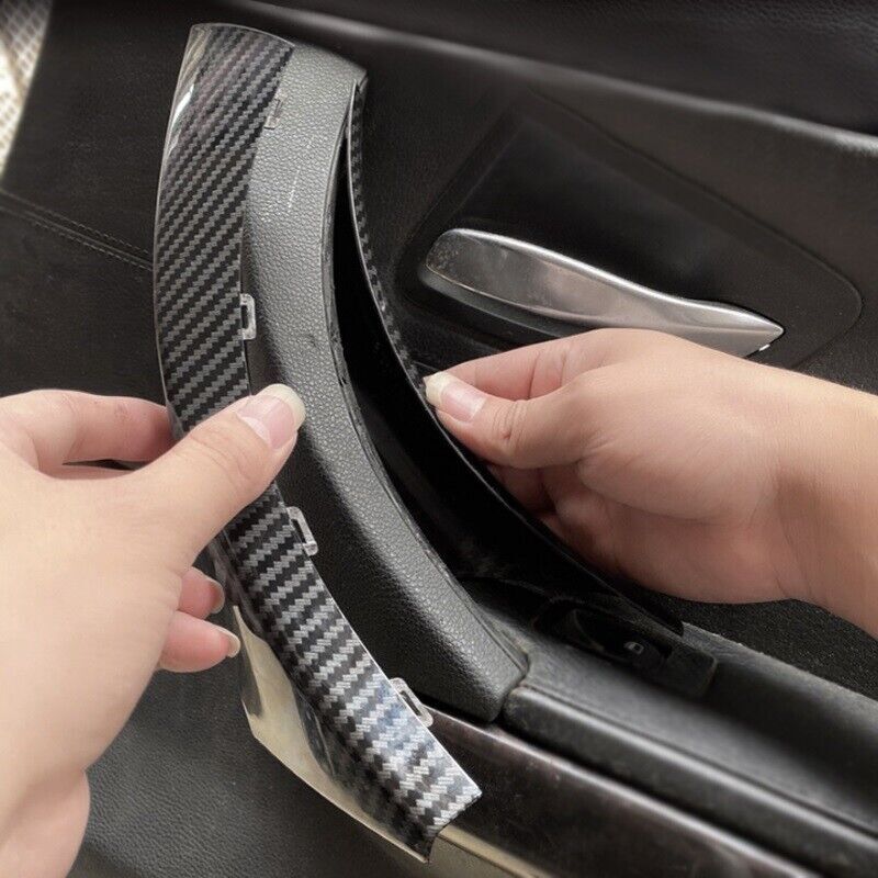 For BMW E90 328i Car Right Side Inner Door Panel Handle Pull Trim Cover Carbon