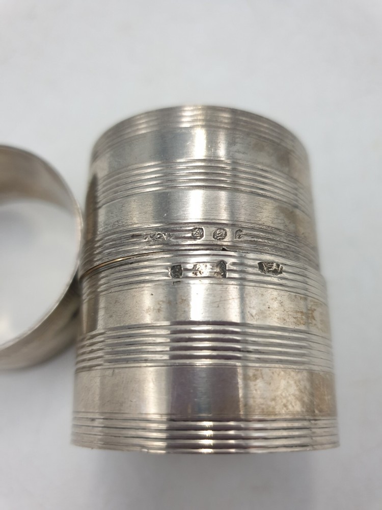 Vintage Continental Solid Silver Hallmarked Round Napkin Rings Ringed Detail 3PC