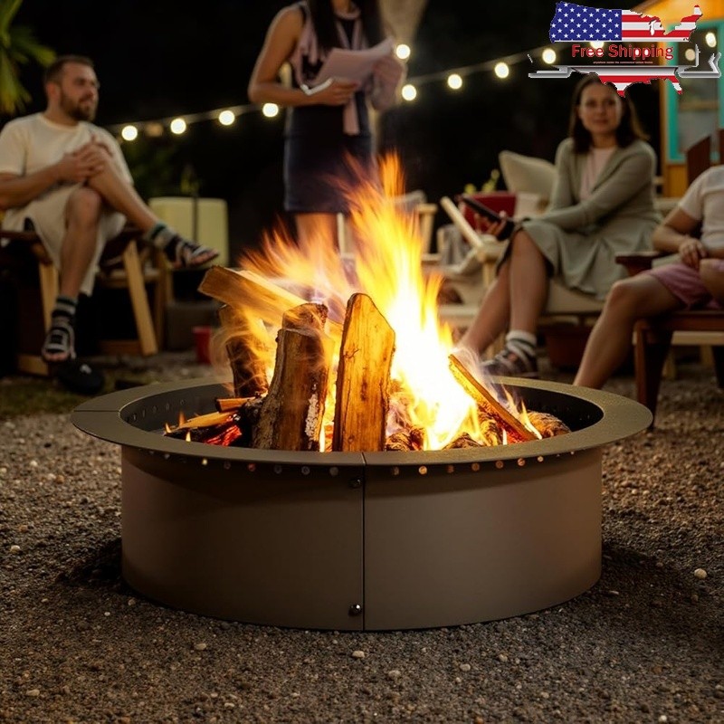 Outdoor Fire Pit Large Round Smokeless Steel Insert Easy Setup Durable Fire Ring