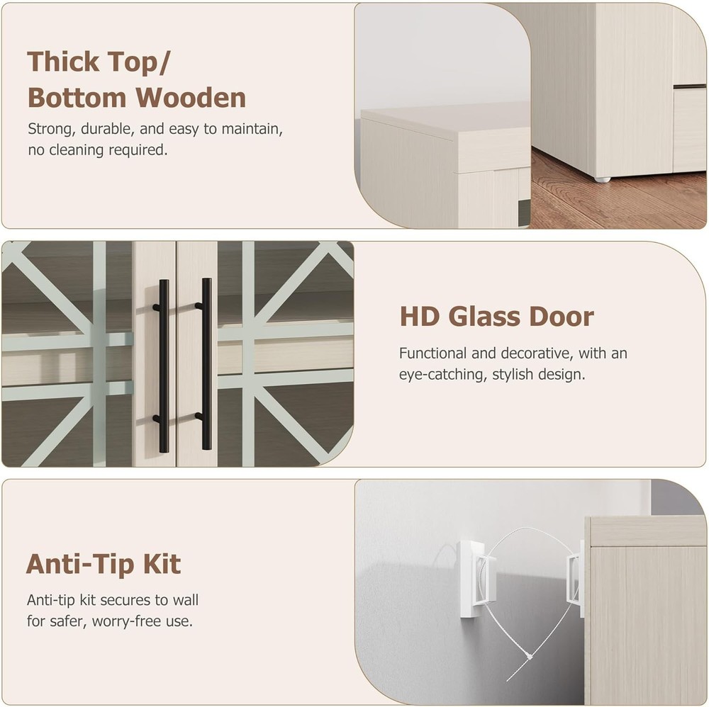 Sideboard with Glass Doors,Coffee Bar Cabinet for Storage,Kitchen Server Console