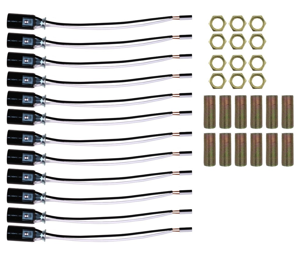 12 Pack Candelabra Bulb Sockets, E12 Lamp Holder Light Socket, 6" Wire, Hardware