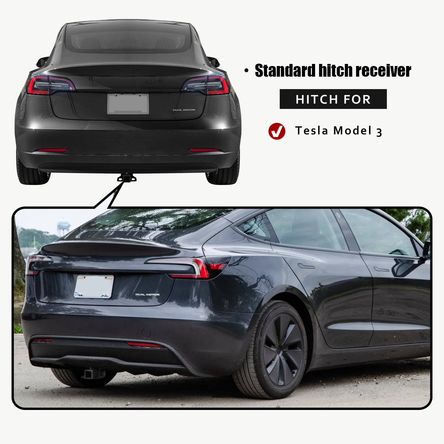 Fits Tesla Model 3 Stainless Steel Trailer Hitch Receiver W/ Hitch Receiver 2''