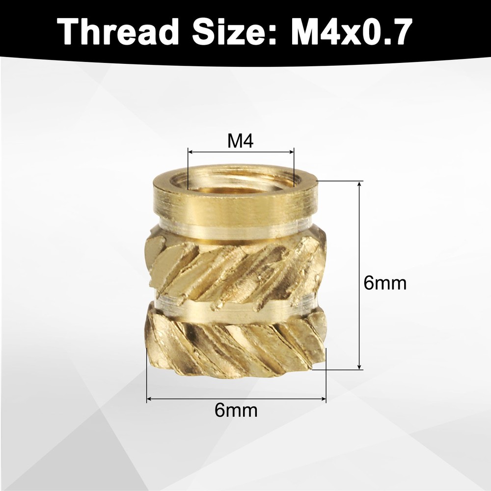 100pcs M4 Threaded Inserts Brass Heat Set Insert M4x6mm, OD 6mm Knurled Nuts