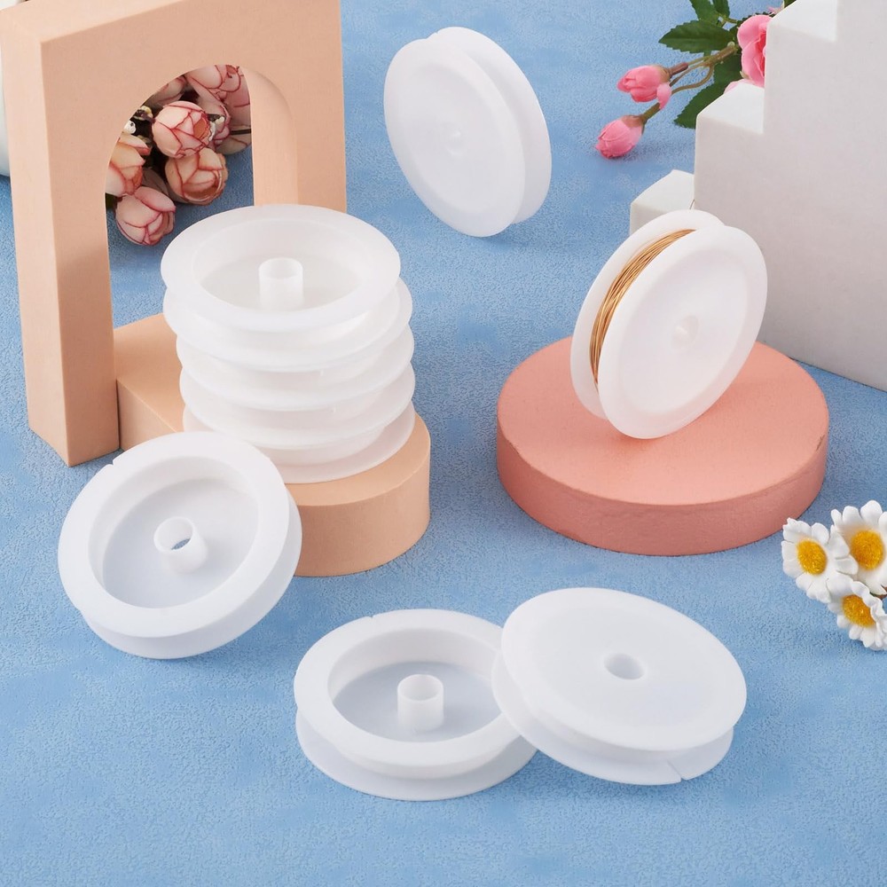 Craftdady 50Pcs Empty Plastic Wire Spools 2.64" in Diameter Thread Bobbins fo...