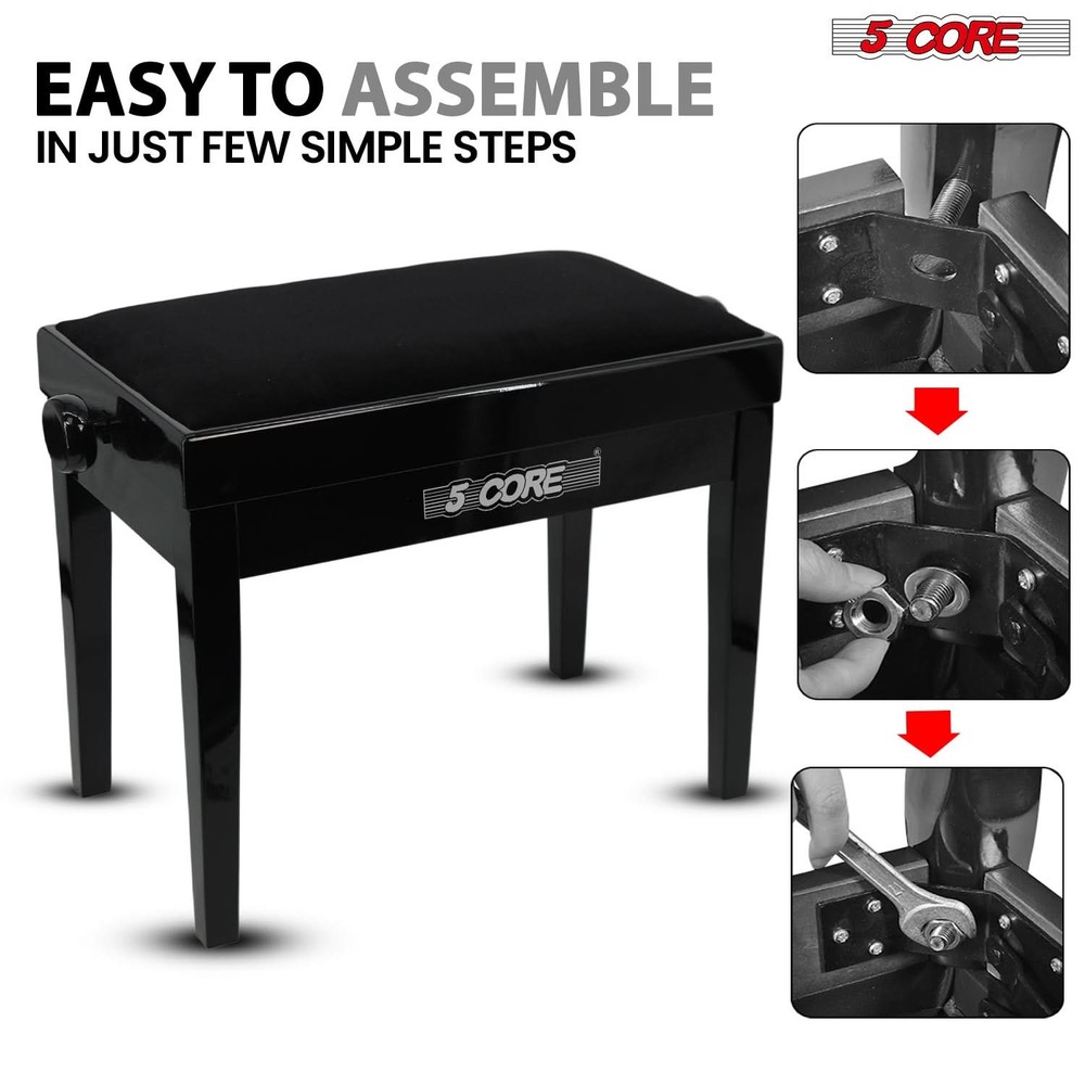 5 Core Piano Bench Height Adjustable Padded Cushion Solid Wood Keyboard Stool