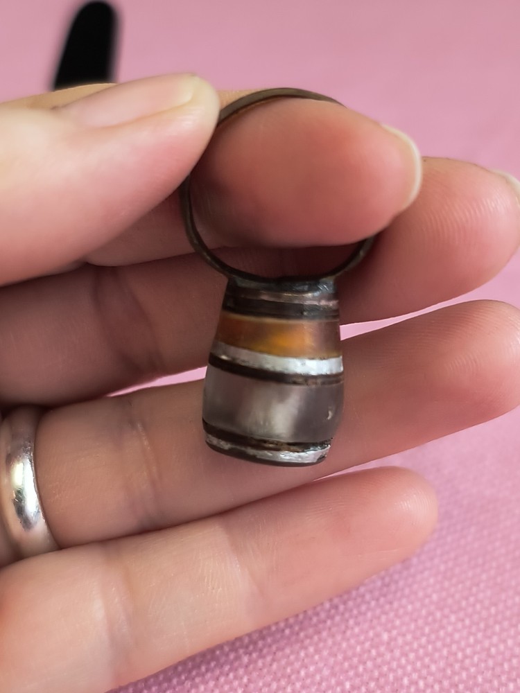 Handmade Unique Dome Ring From Uganda Orange & Gold Tone