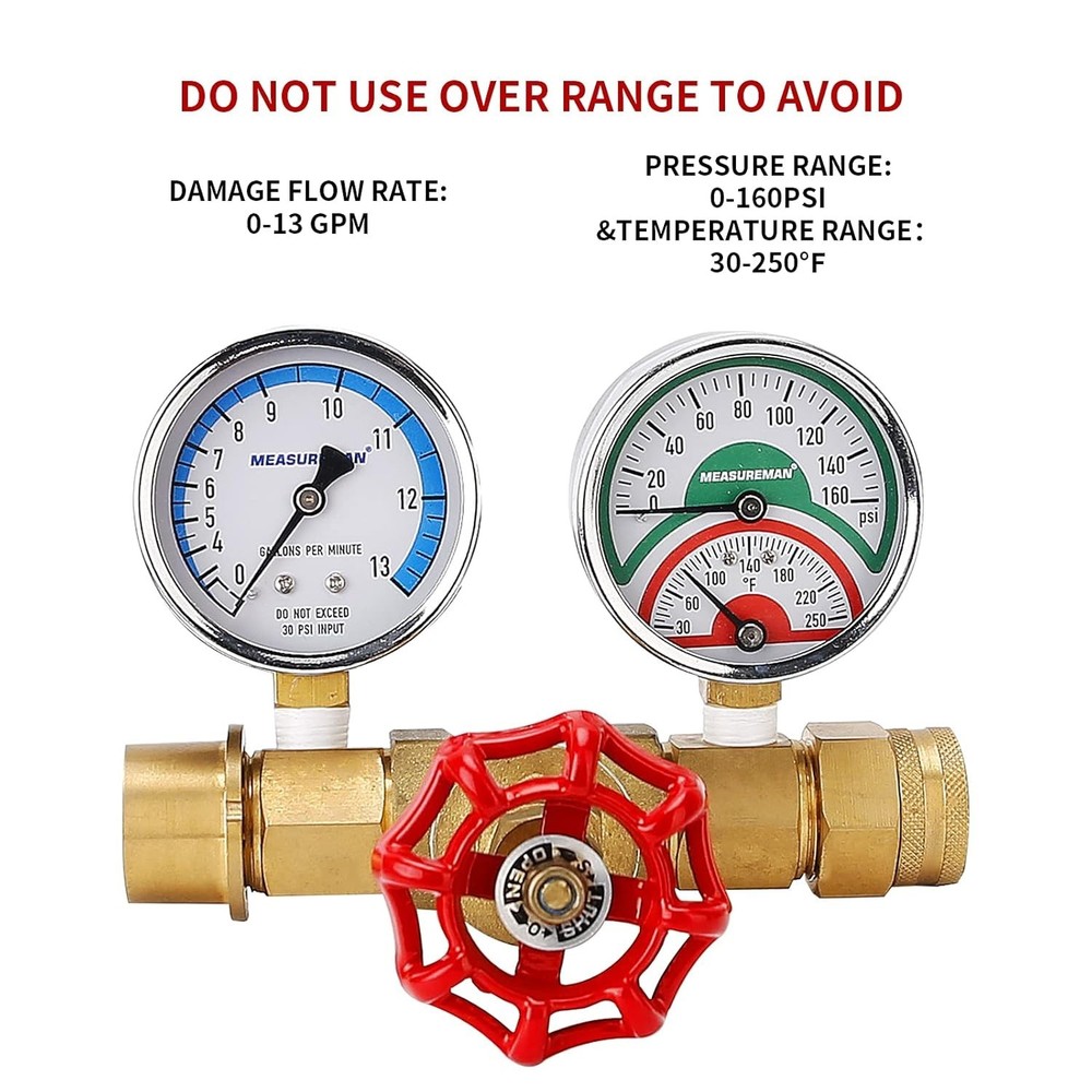 Accurate Water Flow, Pressure & Temperature Assembly - Brass Construction