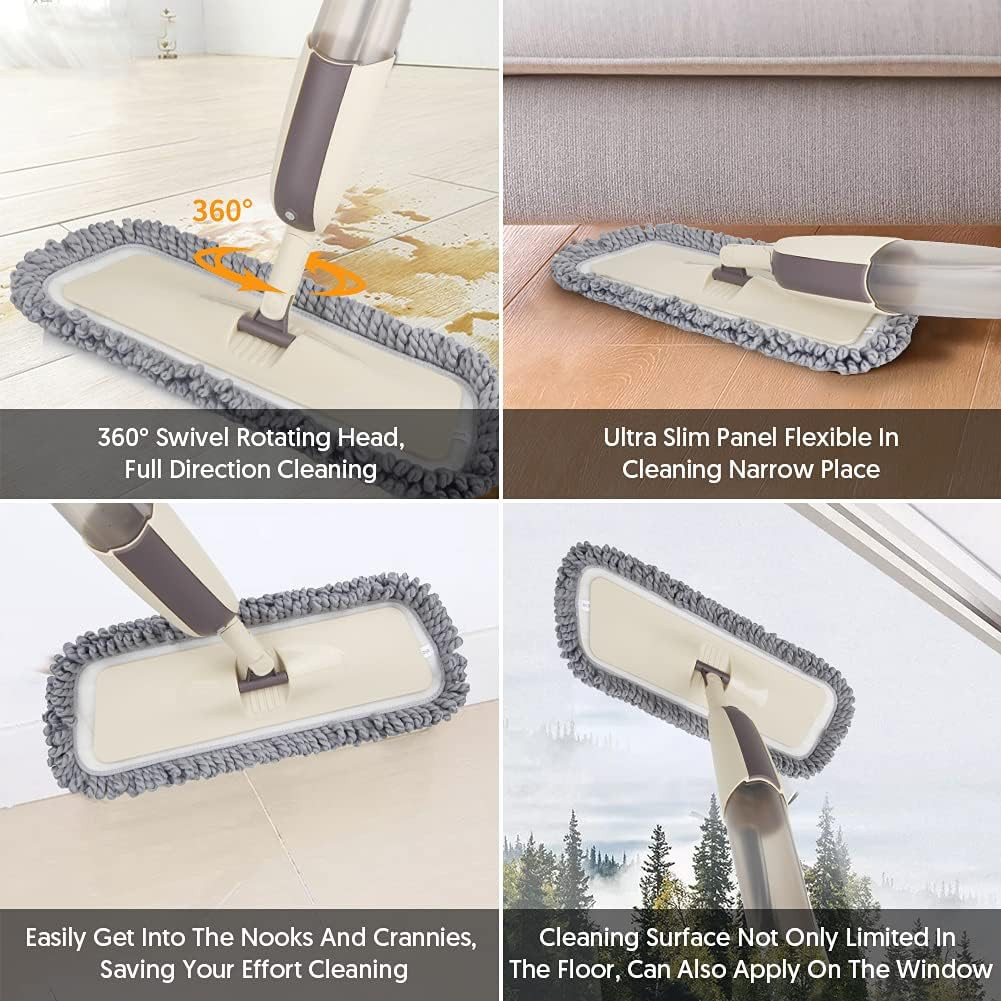 360° Spray Mops for Floor Cleaning with 5 Washable Pads, Wet Dry Microfiber Mop