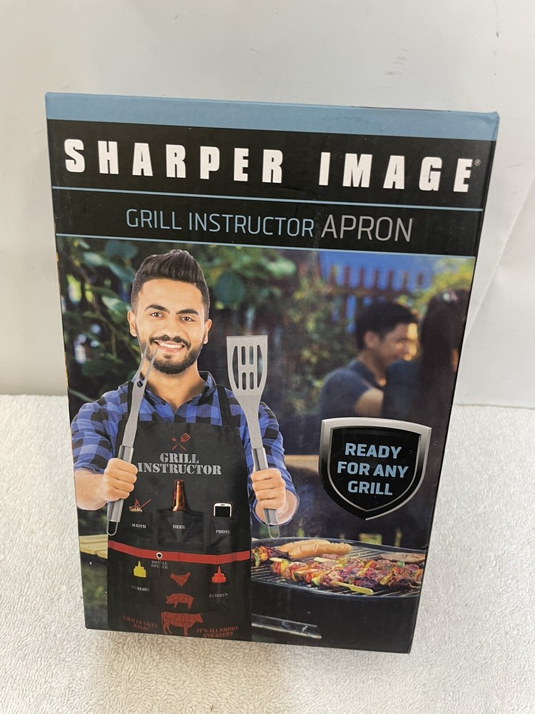 Sharper Image Backyard BBQ Barbecue Chef Black Grill Instructor Apron