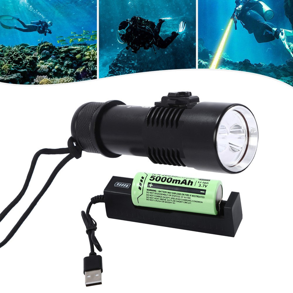 LED Dive Light Waterproof Compact Bright Diving Torch Submersible Flashlight