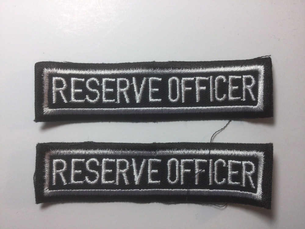 (2) RESERVE OFFICER Straight Bar Embroidered Patch - SILVER & BLACK SCHEME