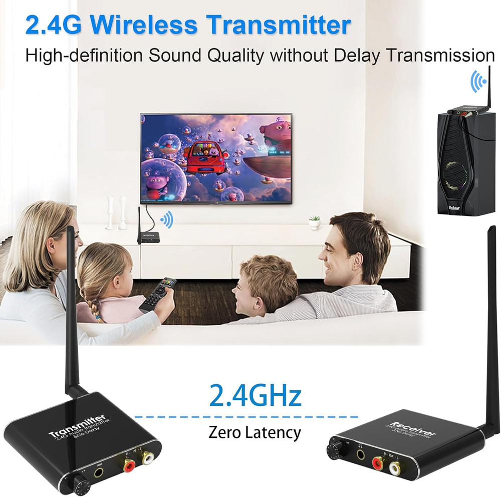 2.4Ghz Wireless Audio Transmitter Receiver, 160 Ft Long Range Low Latency Wirele