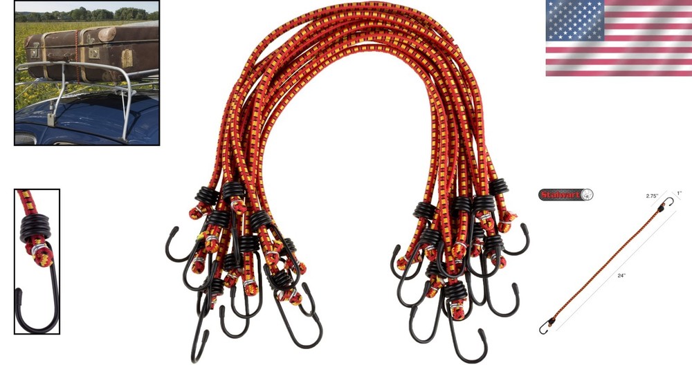 10-Pack 24-Inch High Visibility Bungee Cords - Durable & Adjustable Straps