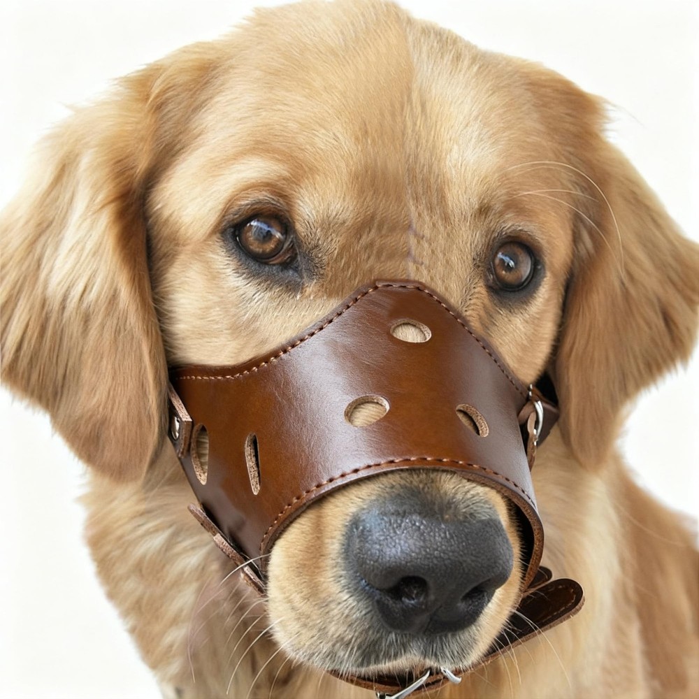 Leather Pet Muzzle Soft PU Dog Anti Bite Barking Chewing Brown Small