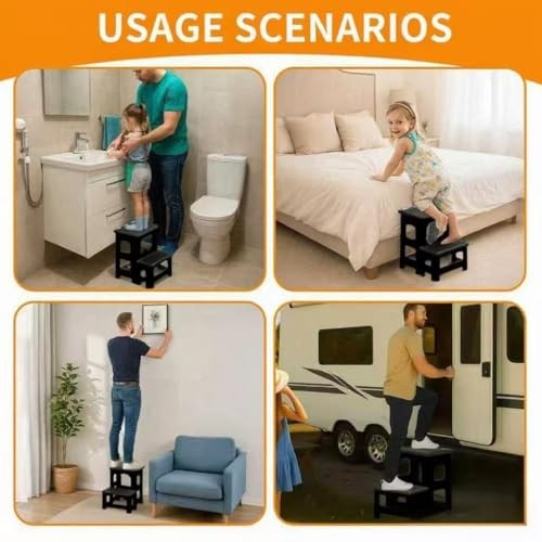 2 Step Stool Foldable, Non-Slip Steps, Folding Step Stool for Adults & Black