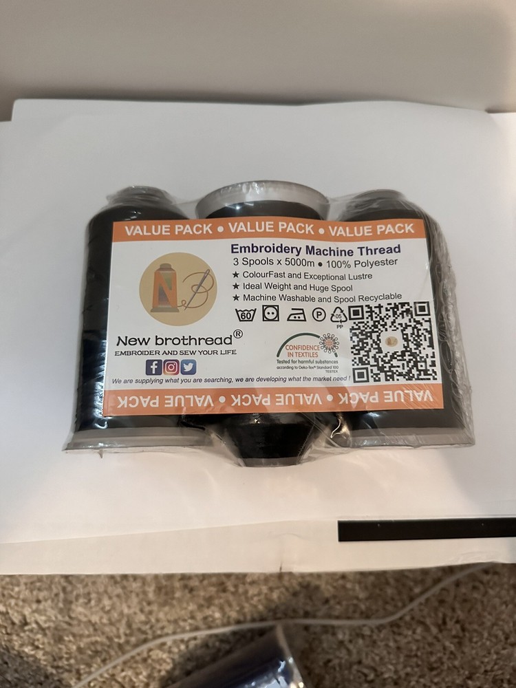 New Brothread - 2 Huge Spools 5000M Each Polyester Embroidery Machine Thread 40W