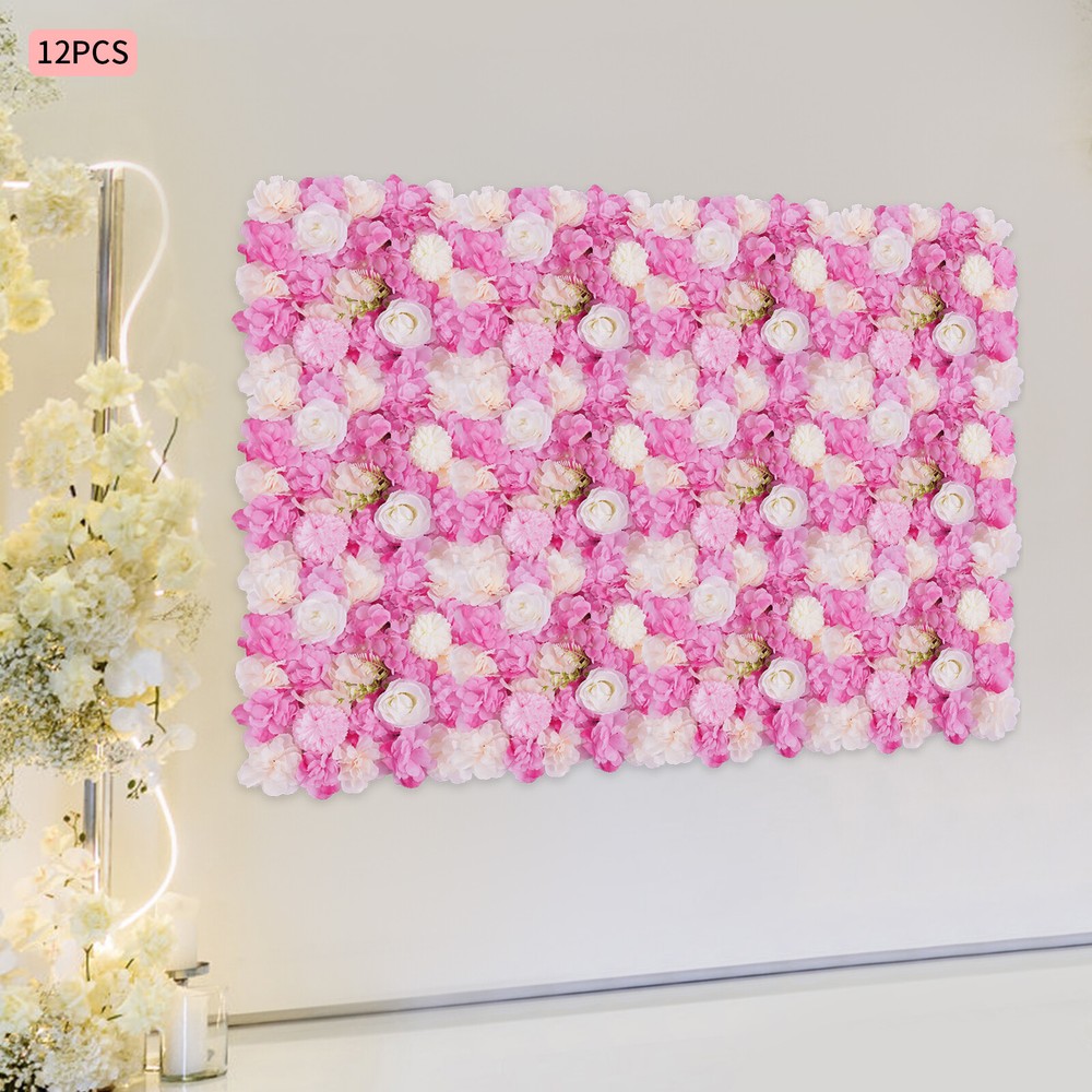 12pcs Artificial Flower Wall Panel Wedding Background Silk Rose Mat Floral Pad