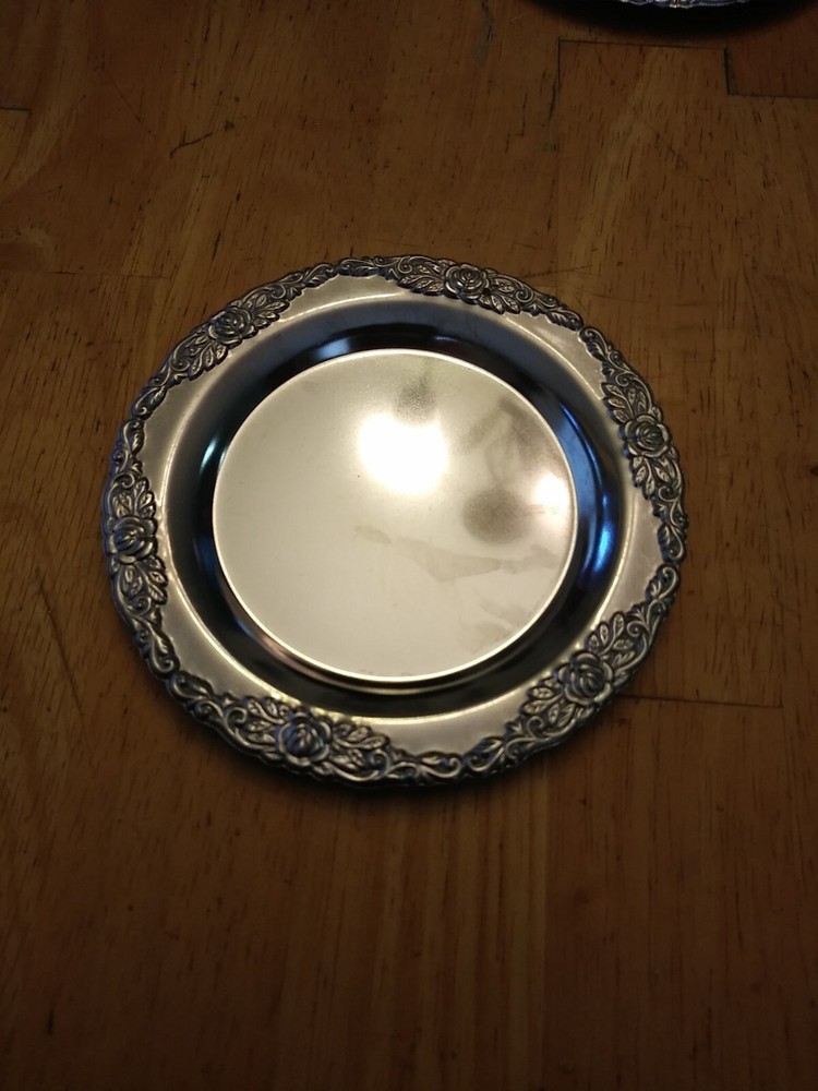 5 Silver Plated Coasters With Roses