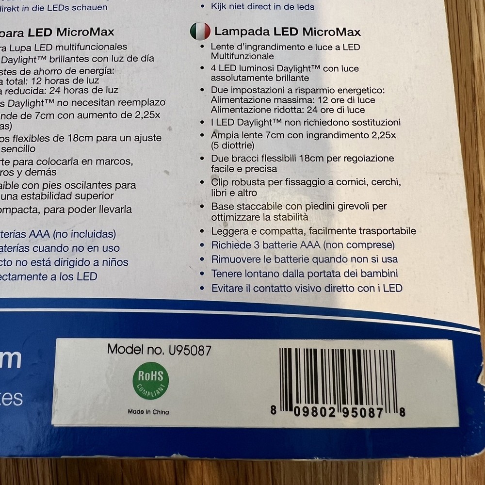 Book Light LED Micro Max 7cm/3" Magnifier Bendable Sewing Craft Assembly Work