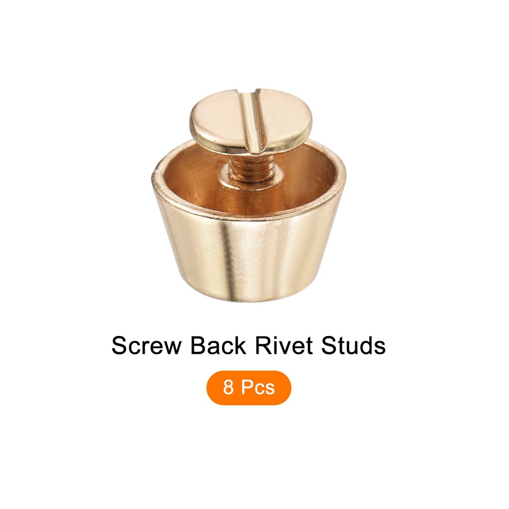Screw Back Stud Spike (12x7mm) 8pcs, Flat Head Stud Rivets Gold Tone