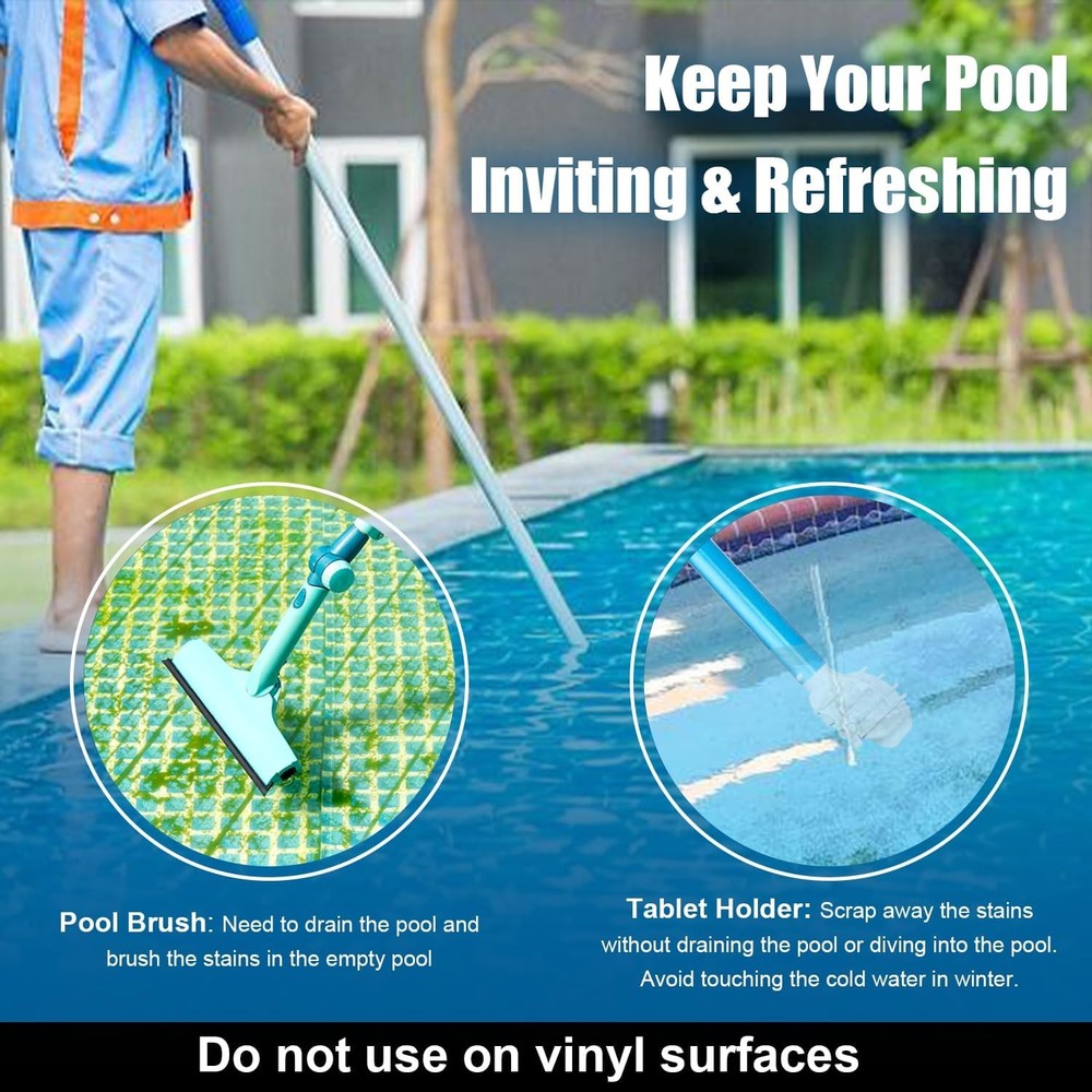 SWIMMING POOL CHLORINATION TABLET HOLDER & SCRUBBER FOR POOL POLE