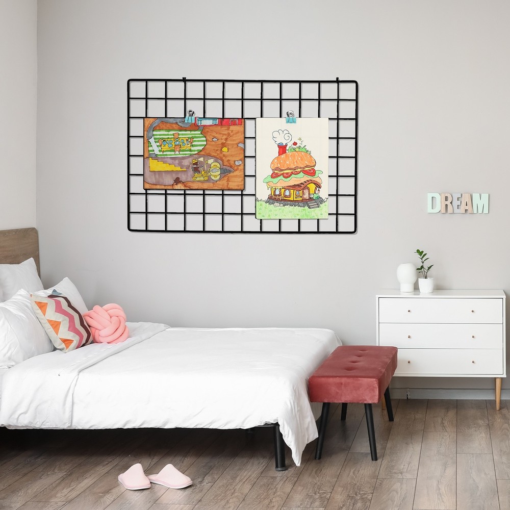 12"x20" Wire Grid Panel 2 Pcs Wall Grid Decorative Board Photo Display Black