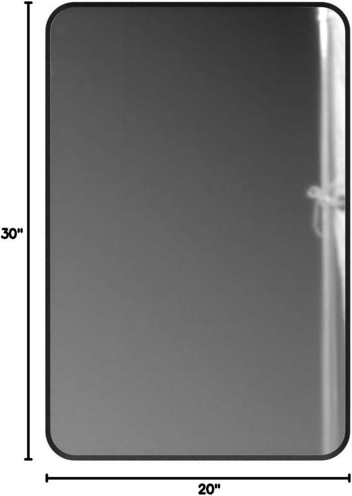 Wall Mount Mirror Bathroom Brush Black Metal Framed Rounded Corner Rectangular