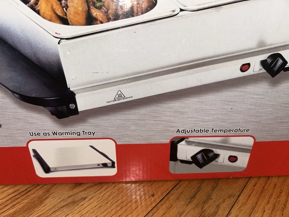 Stainless Steel Buffet Server Two 1.5 QT Trays Warming Tray & Adjustable Temp