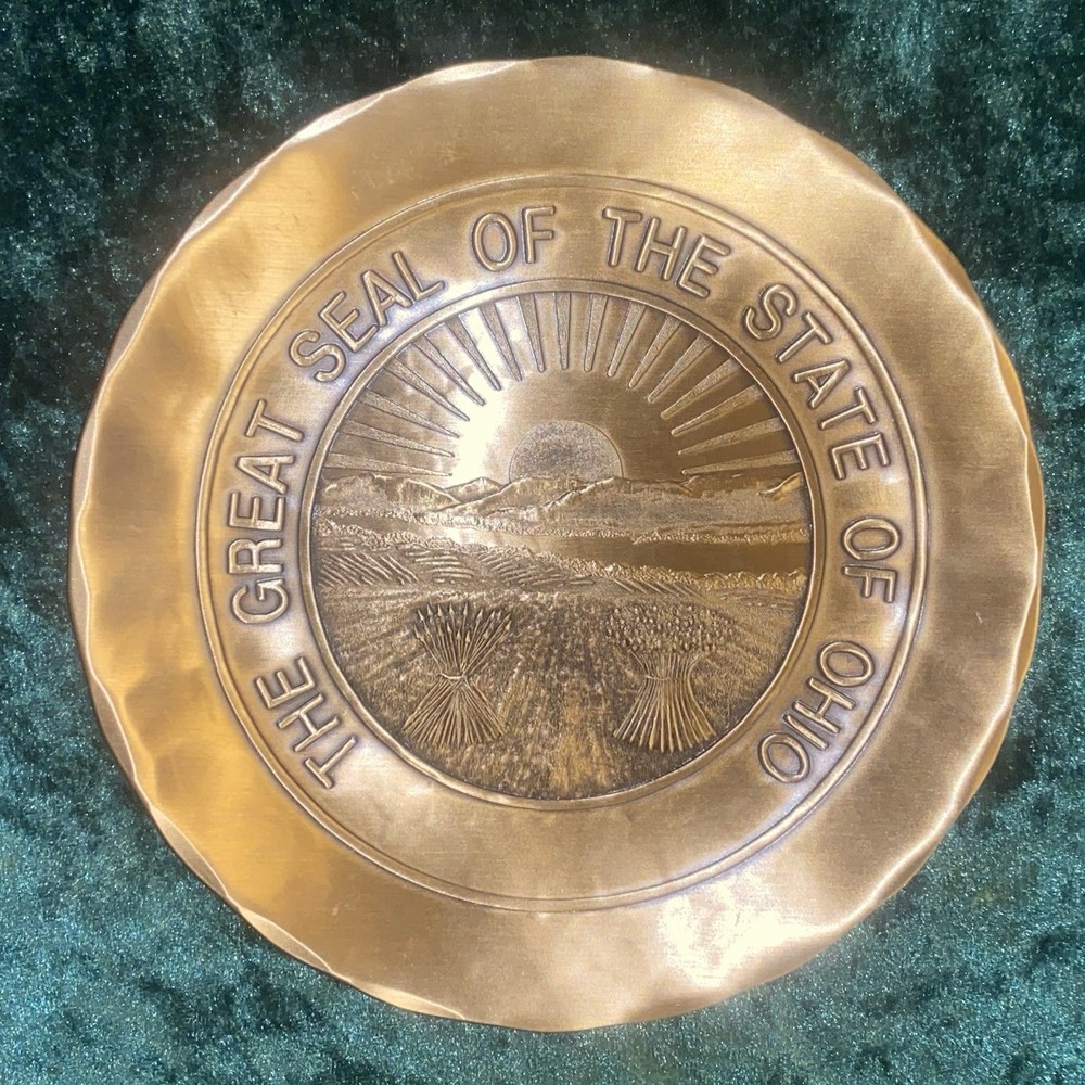 Wendell August Forge Solid Bronze Dish: Great State Seal Ohio 6” Diameter 1995