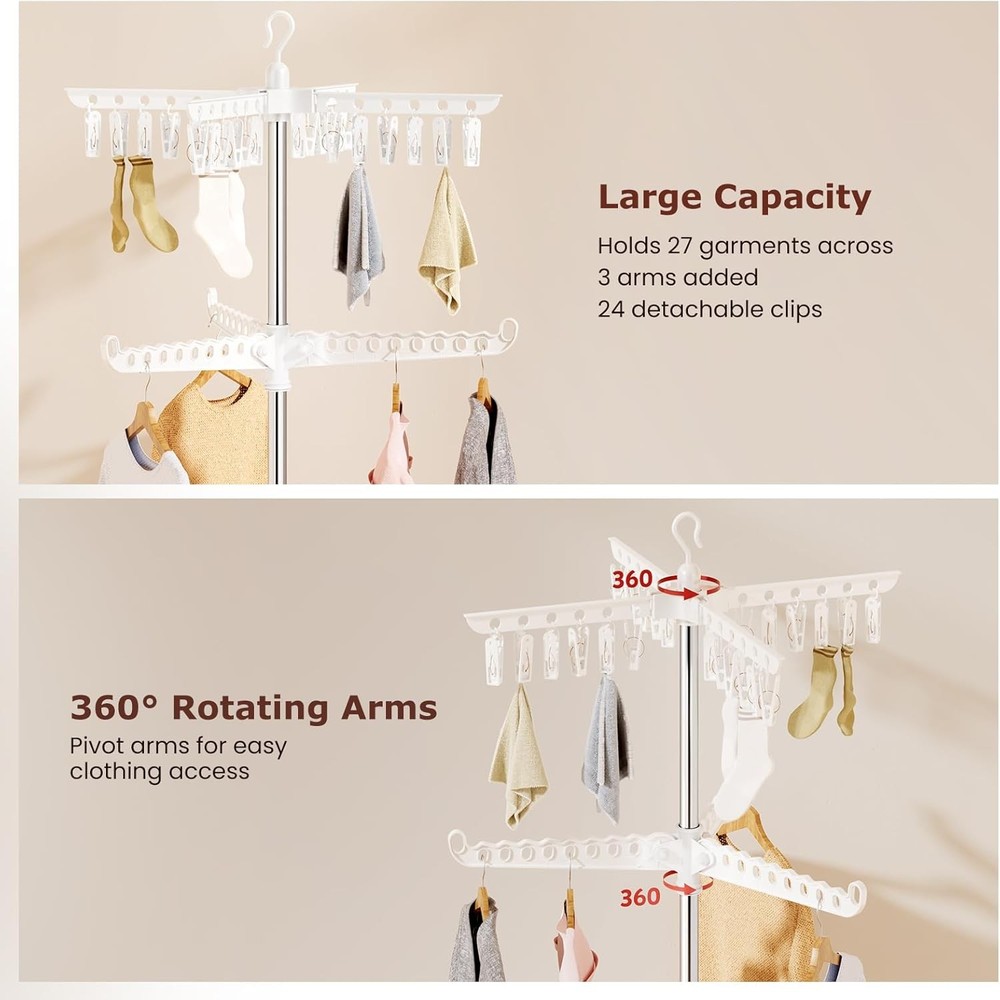 Abiglifty Rotatable and Foldable Clothes Drying Rack, Space Saving Free Standing