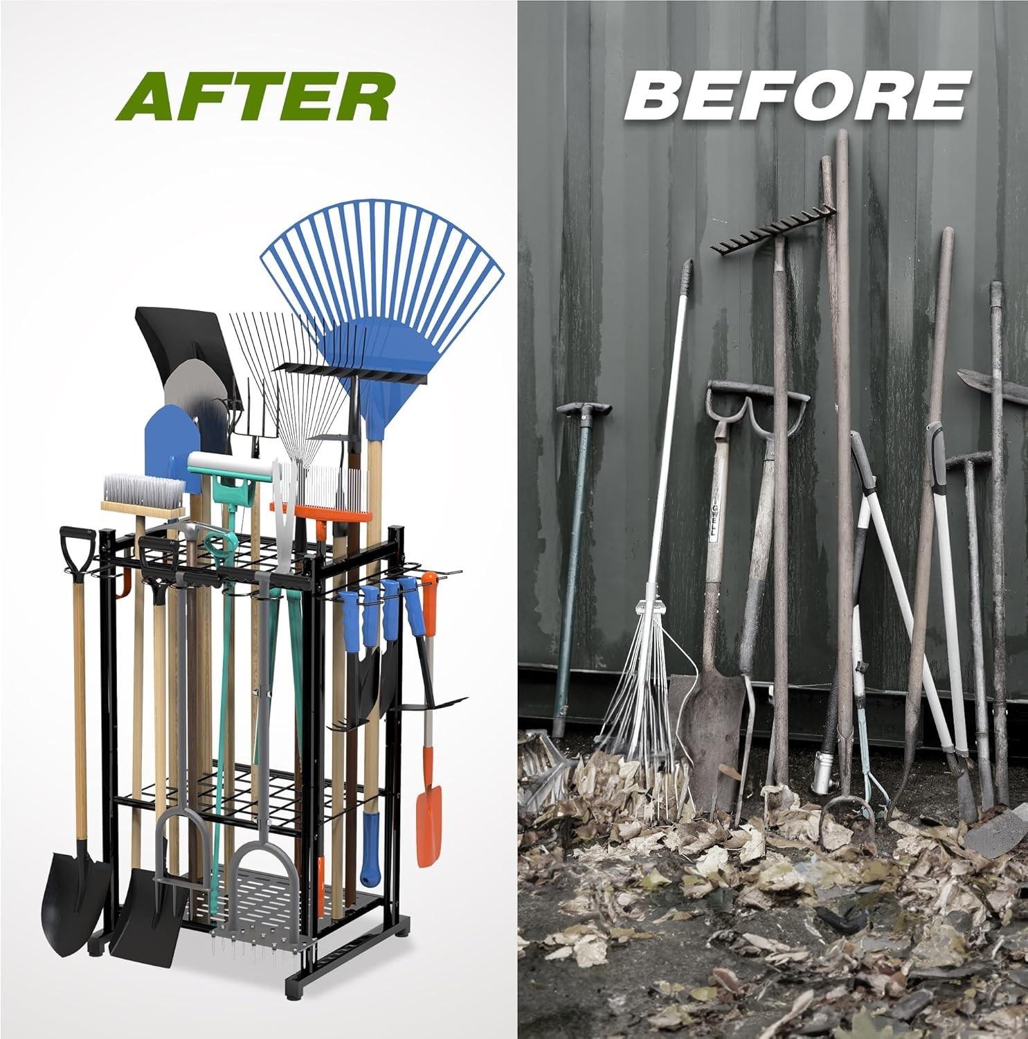 Garden Tool Organizer Rack Up to 50 Tools, Heavy-Duty Steel Yard Tool Organiz...