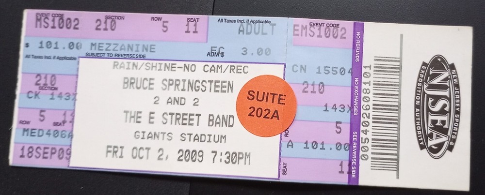 BRUCE SPRINGSTEEN Concert Ticket Stub 10/02/2009 GIANTS STADIUM