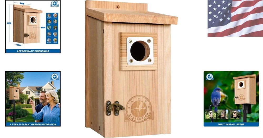 Charming Cedar Outdoor Birdhouse with Predator Guard for Safe Nesting Experience