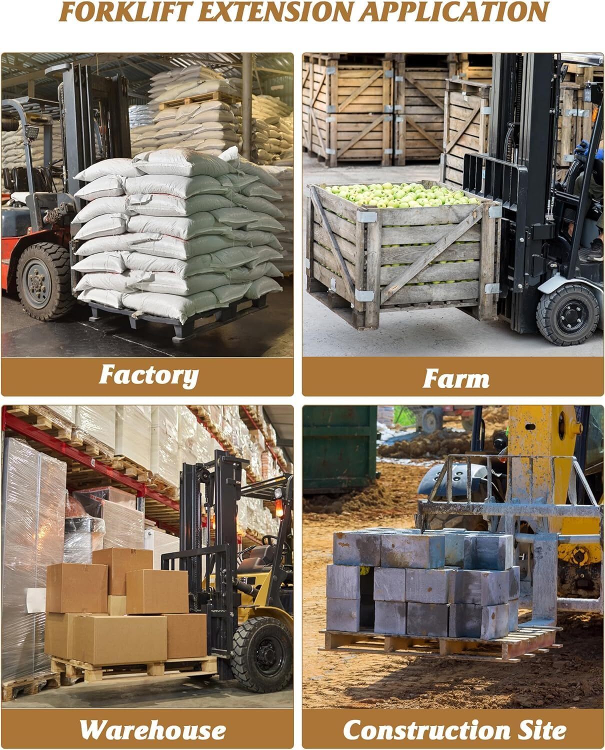 2X Forklift Pallet Fork Extension 5500LBS W/ Tire Chain Heavy Duty Alloy Steel