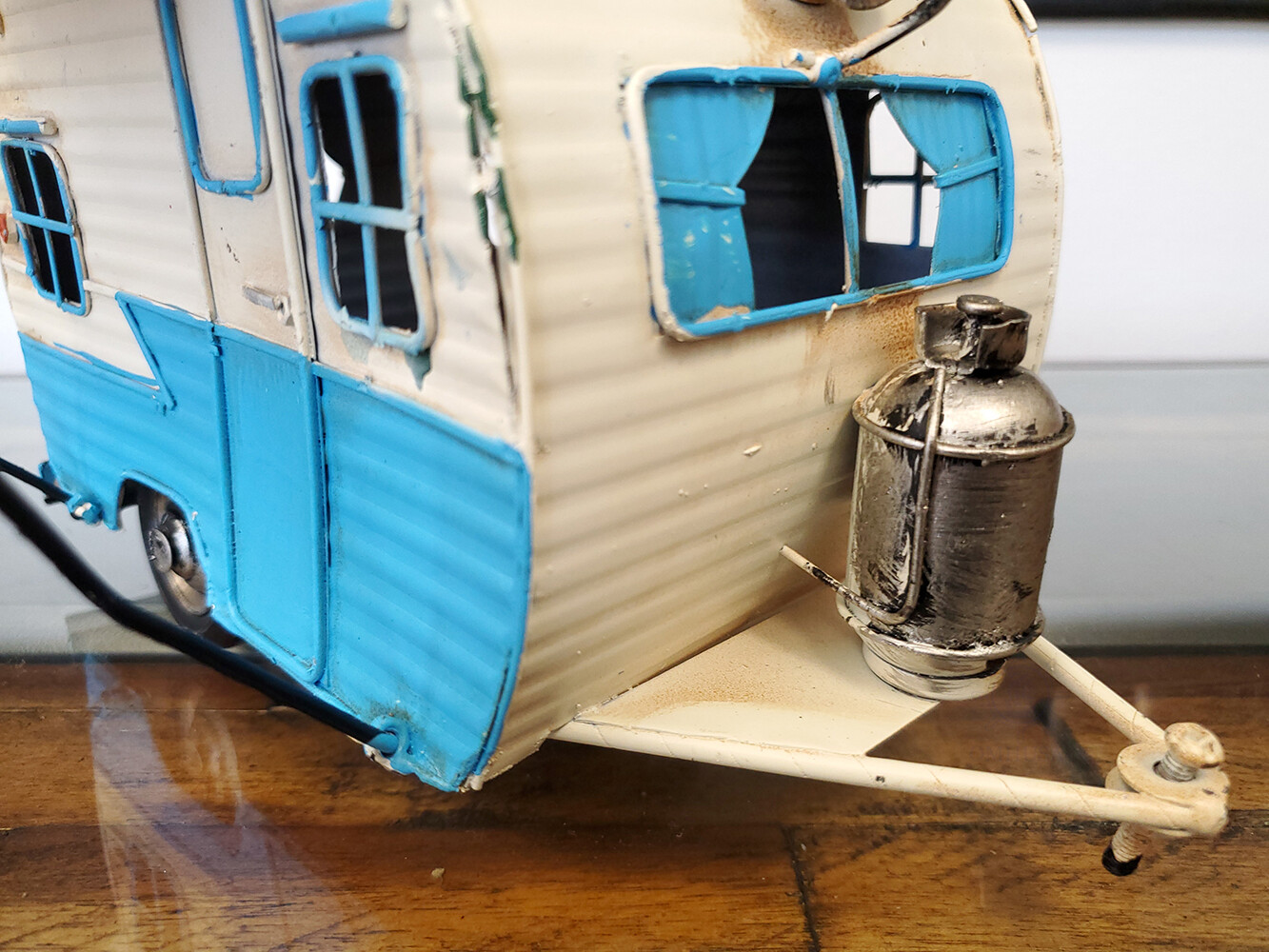 1960s Travel Camping Trailer Metal Model 9" Camper w/ Piggy Bank & Photo Frame